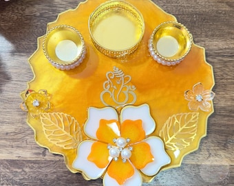 Handgemachte Harz 6-Zoll-Pooja Thaii indische Hochzeitsgeschenk Ganesha Puja Tablett Tempel Raumdekor