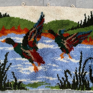 Vintage Swedish 2x3 ft: Soft Duck in River View Fluffy Rug Home Decor