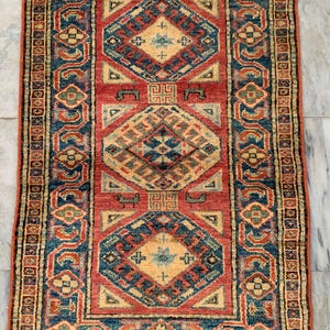 Afghan Hall Way Rug 2x3 ft: Handmade Kazak Home Decor