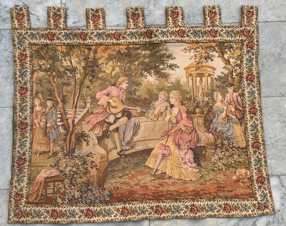 Vintage French Pictorial Singing View Tapestry: 2x3 Ft Wall