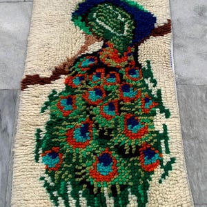 Vintage Swedish 1x3 ft: Soft Rug Small Size Paecock Fluffy Rug Home Decor
