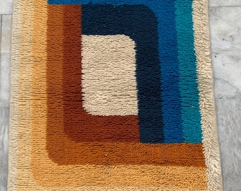 Vintage Swedish 2x4 ft: Soft Rug Multicolor Design Fluffy Rug Home Decor