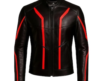 Chaqueta de cosplay de ciencia ficción de cuero negro genuino hecha a mano inspirada en TRON Ares