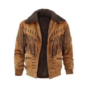 Classic Cowboy Style Suede Fringe Jacket – Vintage Western Leather Look