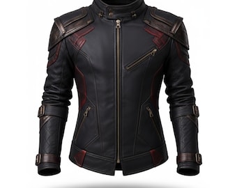 Black Tactical Leather Jacket – Dark Cosplay Armor-Style Outerwear, Unisex Jacket