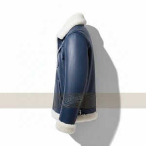 Blue Leather Bomber Jacket | Handmade Sheepskin Winter Fur Jacket