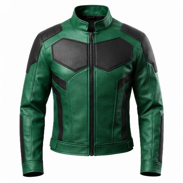 Green Superhero Leather Jacket – Cosplay Costume Biker Style, Comic Inspired Jacket