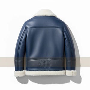 Blue Leather Bomber Jacket | Handmade Sheepskin Winter Fur Jacket