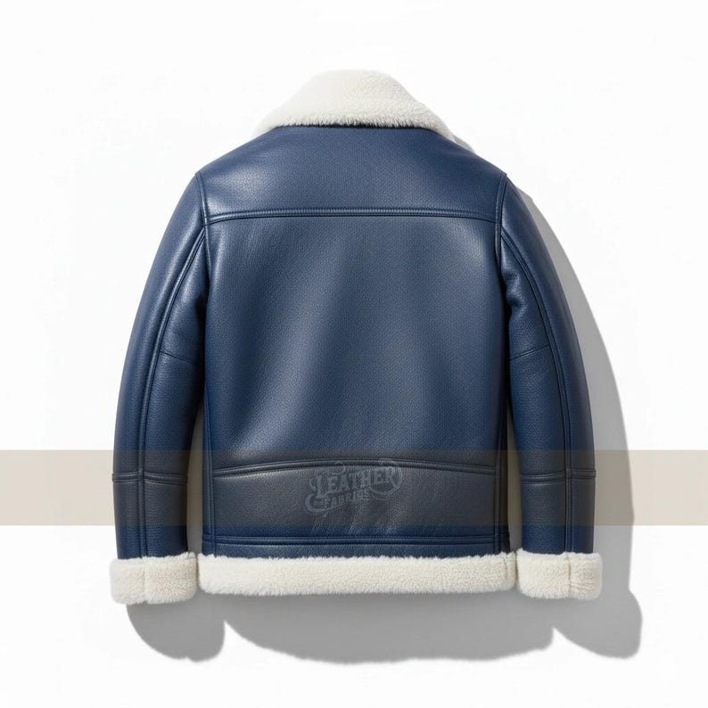 Blue Leather Bomber Jacket | Handmade Sheepskin Winter Fur Jacket