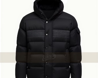 Black Hooded Puffer Jacket – Quilted Winter Coat - Insulated Padded Hoodie