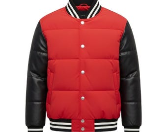 Men’s Varsity Style Puffer Jacket | Quilted Winter Jacket for Men | Handmade Classic Outerwear