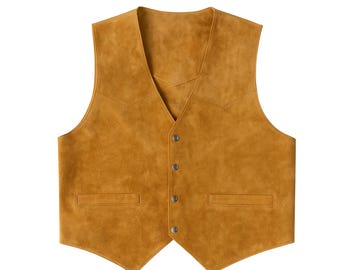 Men’s Suede Leather Cowboy Vest – Vintage Western Ranch Style Waistcoat