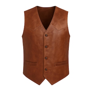 Cripple Creek Brown Leather Vest – Vintage Western Cowboy Sleeveless Jacket