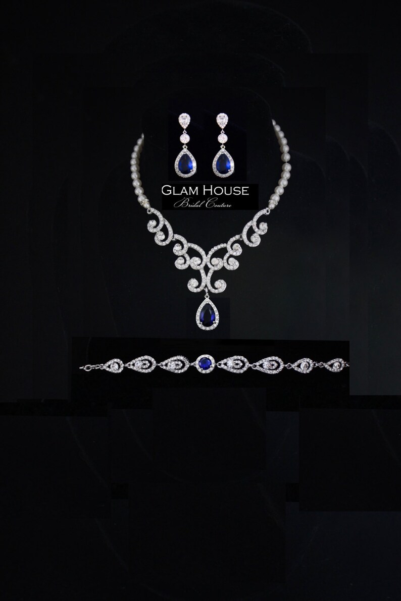 Sapphire Bridal jewelry,jewelry set,bridal earrings,wedding necklace,bridal jewelry set,statement necklace,something blue,sapphire earrings
