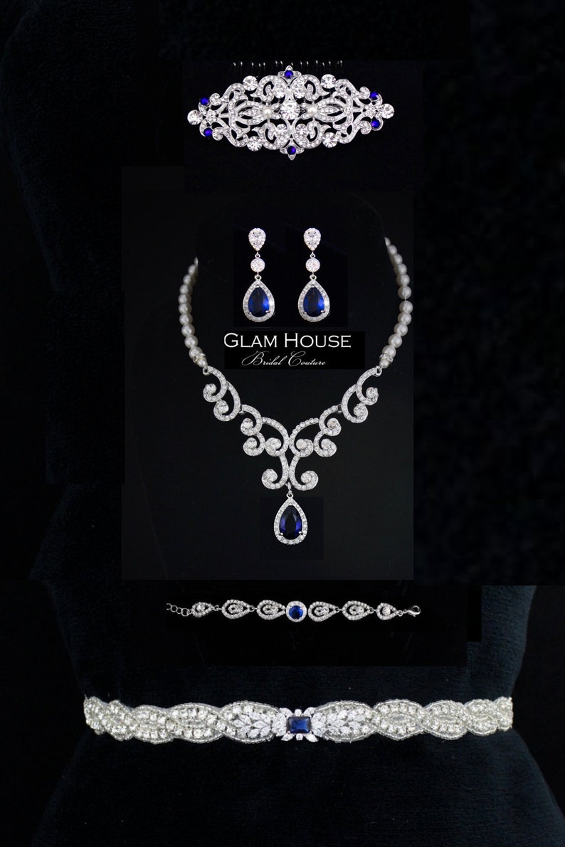 Sapphire Bridal jewelry,jewelry set,bridal earrings,wedding necklace,bridal jewelry set,statement necklace,something blue,sapphire earrings