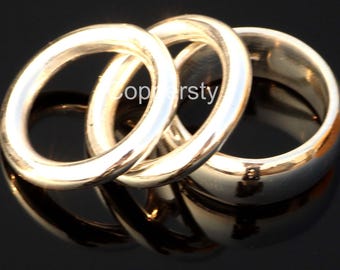 Handmade Sterling Silver Dome Ring Set: Solid 925 Silver Bands