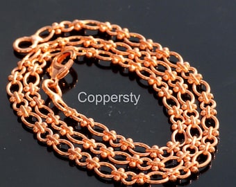 Solid Copper Bead Chain, Antique Finish, Chunky Necklace