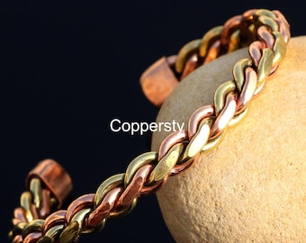 Handmade Twisted Copper and Brass Bangle: Two-Tone Boho Bracelet energetic Brass Gift