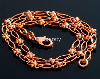 Solid Copper Bead Chain, Antique Finish, Chunky Necklace