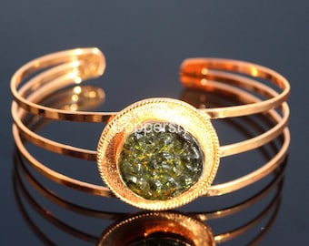 Pure Copper Moldavite Copper Cuff Bracelet - Handmade Christmas  gifts