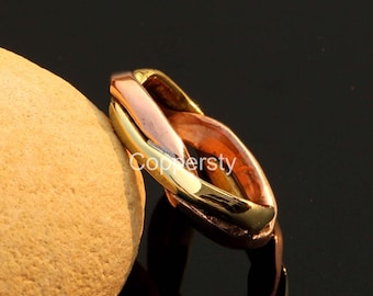 Handmade 2-Metal Twist Ring: Christmas Gift , triangle Brass Ring , Copper jewelry
