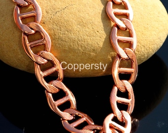 Pure Copper 8mm Chunky Chain Bracelet, Antique Finish Necklace