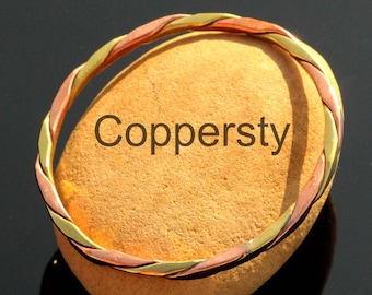 Handmade 2-Metal Twist Ring: Pure Copper Bracelet Gift , Brass Bangle Christmas gift