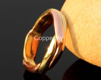 Handmade 2-Metal Twist Ring: Christmas Gift , Half Round Brass Ring , Copper jewelry