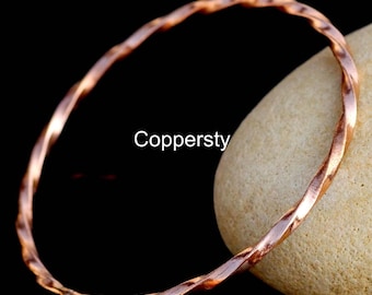 Handmade Twisted Copper Bracelet, Rustic Unisex Stacking Jewelry Christmas Gift