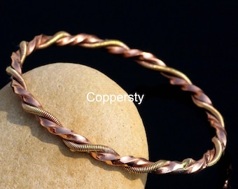 Handmade Twisted Copper Cuff Bracelet - Energetic Brass Bangle