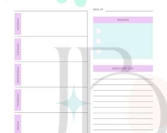 Pastelweekmaaltijdplanner: afdrukbare lijst met maaltijden en boodschappen (pdf-download)
