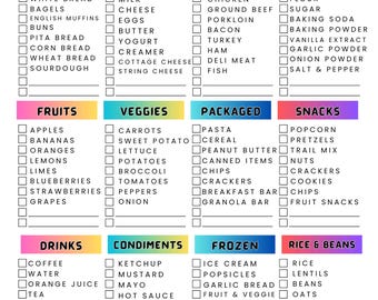 Rainbow Grocery List PDF | Printable Grocery Planner by Zone | Filled & Blank Shopping List
