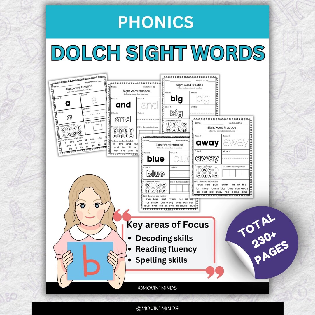 Dolch Sight Words Worksheets: Pre-k to 3rd Grade (printable Mega Bundle ...