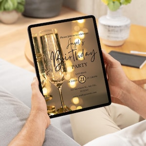 Gold and Black Elegant Birthday Invitation Printable Party Card Editable PDF Digital Invite for Men or Women Classy Birthday Celebration