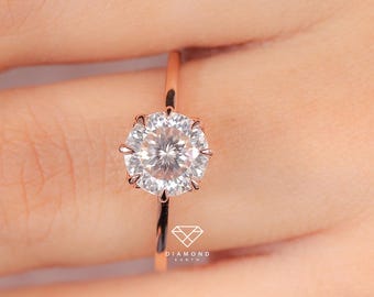 Vintage Rose Gold Lab gewachsen Diamant Verlobungsring, Portugieser Cut