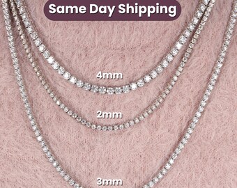 Lab Grown Diamond Tennis Chain: 14k Solid Gold Diamond Necklace