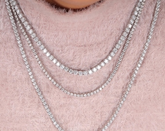 Lab Grown Diamond Tennis Necklace, 2mm To 6mm Diamond Chain, 14k Solid Gold Diamond Iced Out Chain, Diamond tennis necklace for him or her