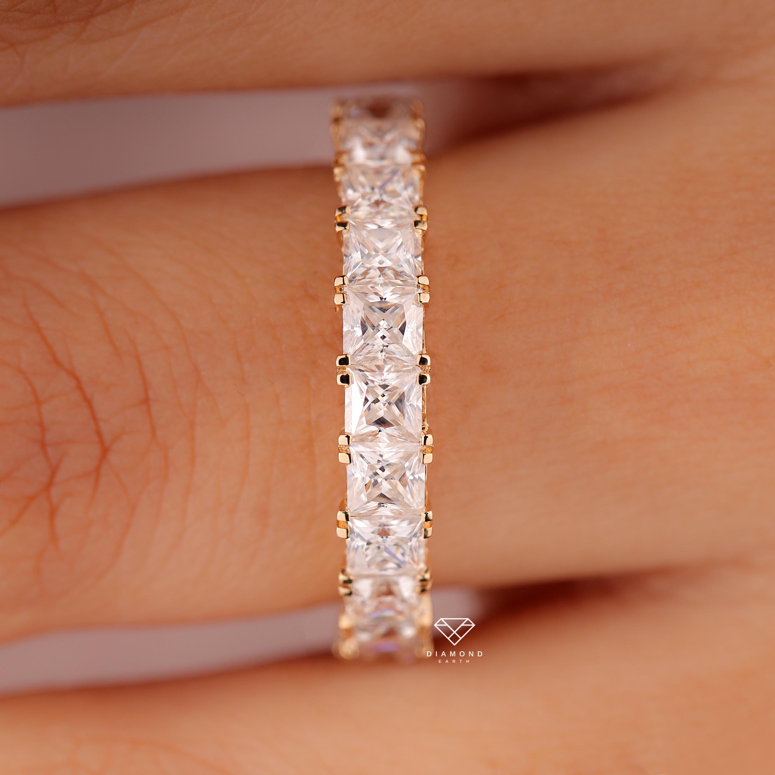 3mmプリンセスカットモアッサナイト結婚指輪、14Kゴールドフレンチ 