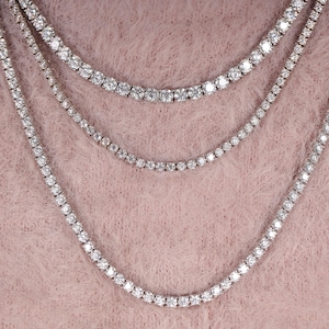 Diamond Tennis Necklace, 2-6mm Round Diamond Necklace, 925 Silver Lab Grown Diamond Necklace, Diamond Tennis Necklace, Passes Diamond Tester