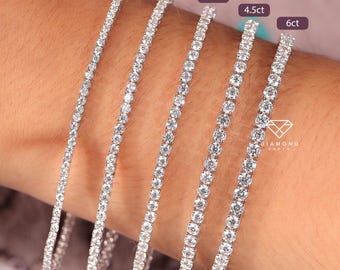 14k Solid Gold Natural Diamond Tennis Bracelet, Stackable