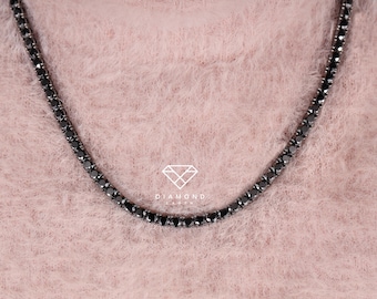 Black Moissanite Sterling Silver Tennis Necklace, Lab Grown Diamond Choker