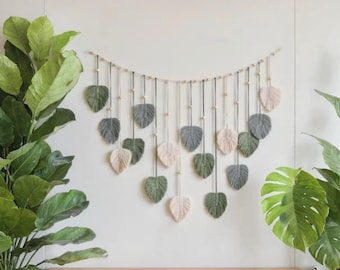 Leaf Macrame Wall Hanging – Handmade Cotton Leaves Garland - Mid Century Modern Boho Home Decor