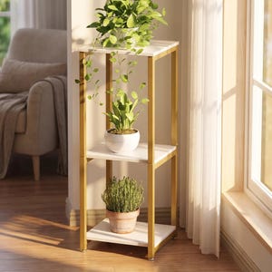 Plant Stand Indoor | 3 Tier Metal & Wood Plant Shelf | Modern Tall Flower Pot Display Rack for Living Room, Balcony, Office  Home Decor