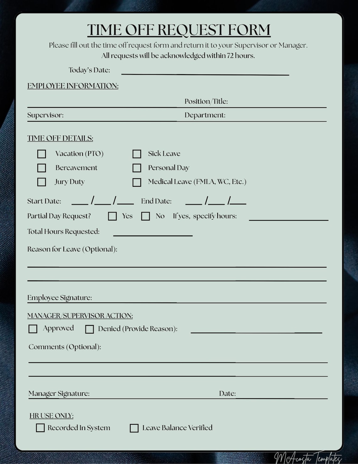 PTO Request Form Bundle | English + Spanish | Printable HR Templates ...
