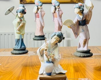 Lladro Geishafigurer – Vintage spanskt porslin – Handmålade orientaliska damfigurer – Säljs styckvis
