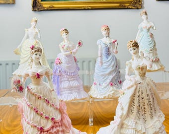 Royal Worcester Splendour at Court Lady Figurines Complete Set of 6 John Bromley Limited Edition Vintage Bone China Sold Individually
