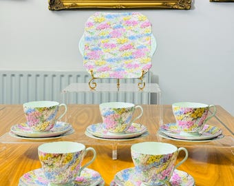 Vintage Shelley Tea Set – Rock Garden Chintz, Henley Shape, 1950s