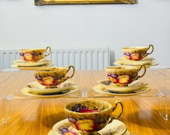 Vintage Aynsley Orchard Gold Plate With Fruit Bone China Tea Set