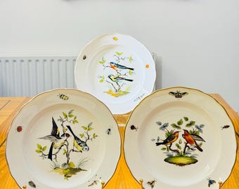 Platos antiguos de porcelana de Meissen – Pájaros e insectos, juego de 3