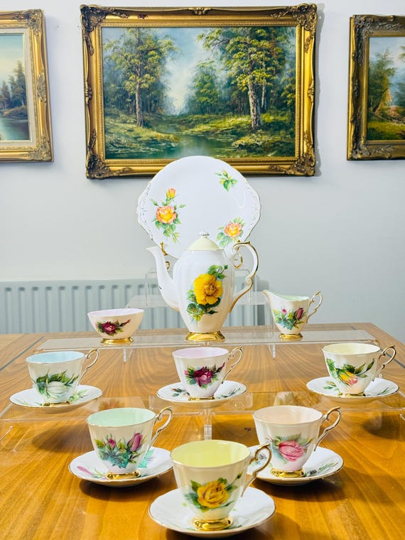 Vintage Paragon Fine Bone China Coffee Set – Harry Wheatcroft Roses, 16-Piece